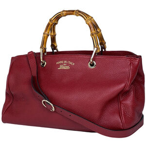 Gucci Bamboo Shopper Medium Handbag, 2-Way Shoulder Bag, Leather, Red, 323660...